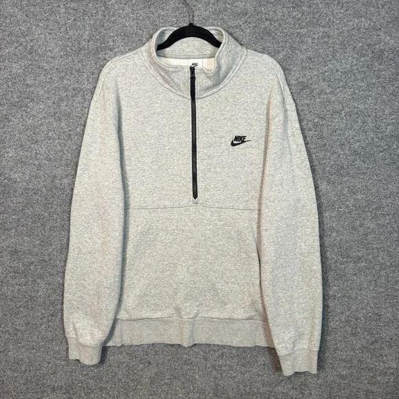Nike Sweatshirt Mens XL Gray 1/4 Zip Fleece Pullover Stretch Casual Swoosh - Picture 1 of 10